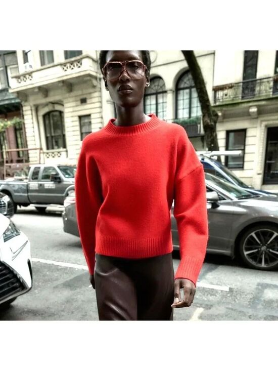 Zara Sweaters - Zara Womens Sweater S Red Soft Knit Stretch Pullover Jumper Cozy 2142/161 NWT